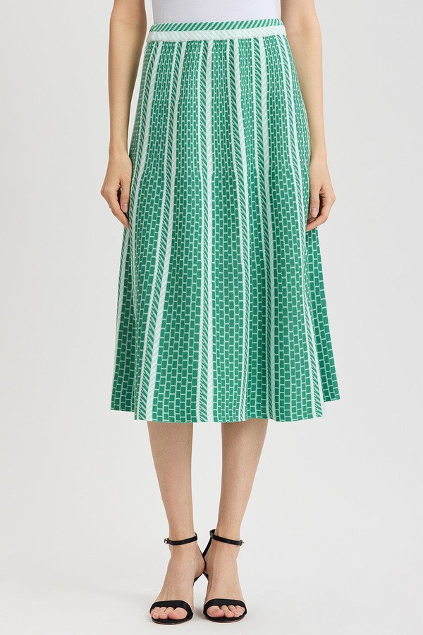 ミンウォン レディース ボトムスカート プチ ミディ ニット Ming Wang Roadmapattern Soft Knit Midi Skirt (Petite Regular) Kelly Green/Eucalyptus/Ivory アイボリー|ReVida 店