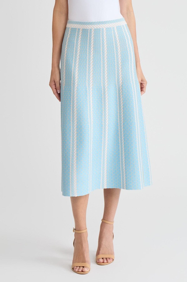 ミンウォン レディース ボトムスカート プチ ミディ ニット Ming Wang Roadmapattern Soft Knit Midi Skirt (Petite Regular) Serene/Limestone/White ホワイト|ReVida 店