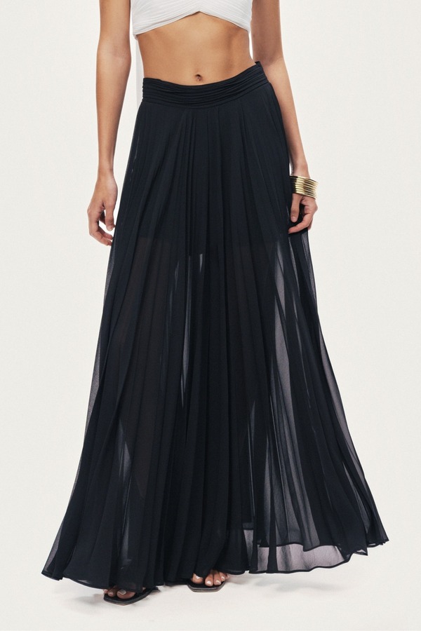 ノクチューン レディース ボトムス レギンス シフォン プリーツ パンツ Nocturne Pleated Chiffon Wide-Leg Pants Black ブラック|ReVida 店
