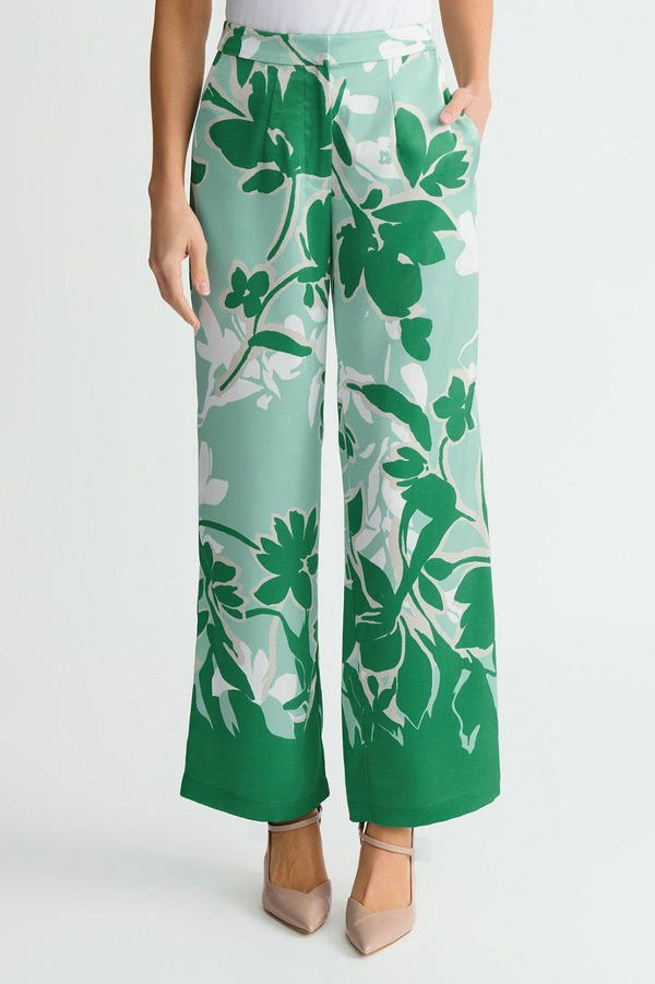 ミンウォン レディース ボトムス レギンス クレープ フラワー柄 プリント パンツ フラワー Ming Wang Crepe de Chine Floral Printed Wide-Leg Pants Kelly Green/Euca/Lime/Ivory アイボリー|ReVida 店