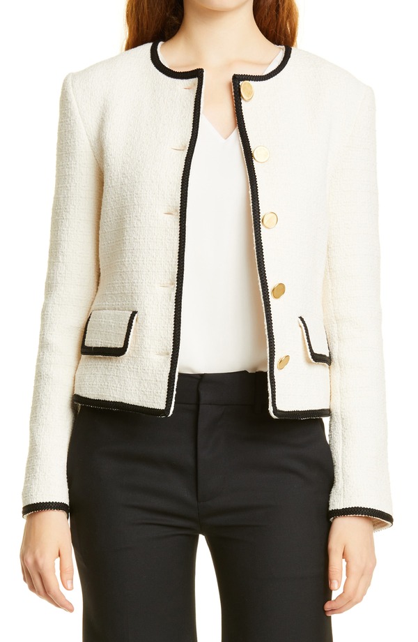ニリロータン レディース アウター ジャケット・ブルゾン ツイード Nili Lotan Aubrey Tweed Jacket ECRU WITH BLACK TAPE エクリュ｜ReVida 店