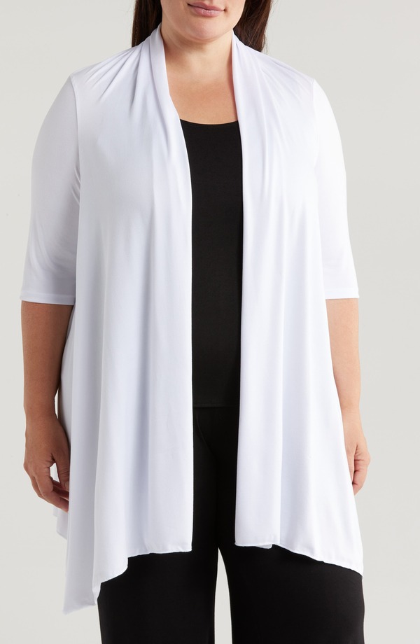 24 セブンコンフォート レディース アウター ニット・セーター プラスサイズ カーディガン 24seven Comfort Apparel Open Front Long Cardigan (Plus) WHITE ホワイト｜ReVida 店