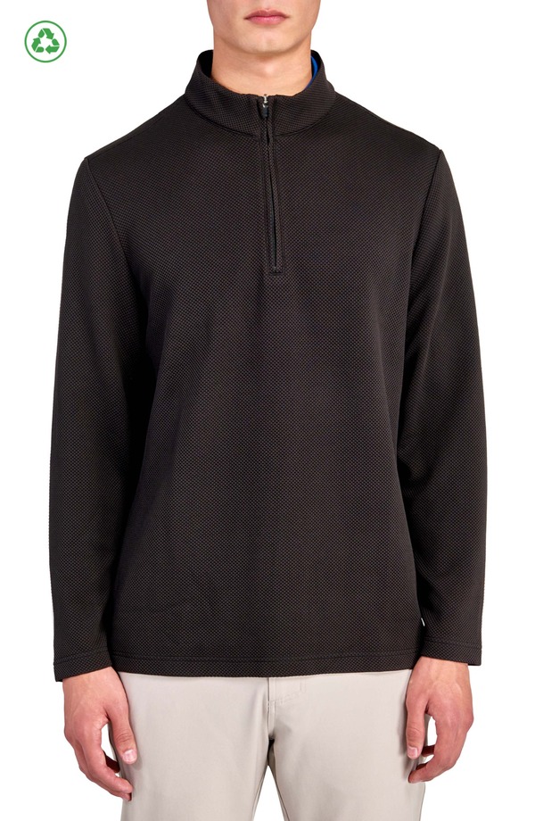 コンストラクト メンズ アウター パーカー・スウェット ハーフジップ レギュラーフィット ニット CONSTRUCT Regular Fit Solid Waffle Knit Recycled Performance Quarter Zip BLACK ブラック|ReVida 店