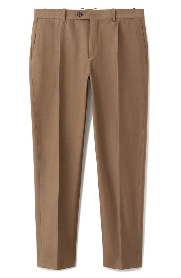 マンゴ メンズ ボトムス カジュアルパンツ スリムフィット MANGO Slim Fit Suit Pants TOBACCO BROWN ブラウン｜ReVida 店