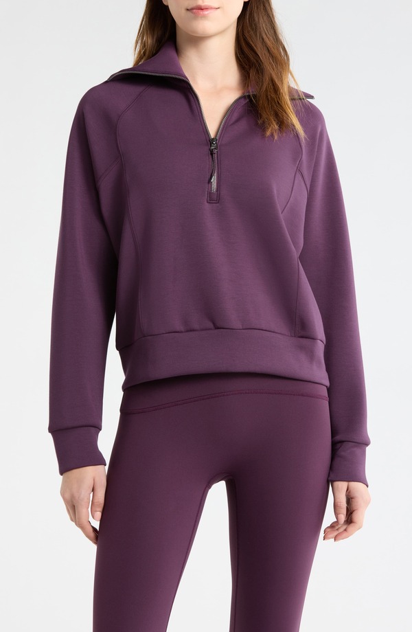スパンク レディース アウター パーカー・スウェット ハーフジップラスサイズ シャツ SPANX AirEssentials Half Zip Sweatshirt (Plus Regular) BLACKBERRY｜ReVida 店