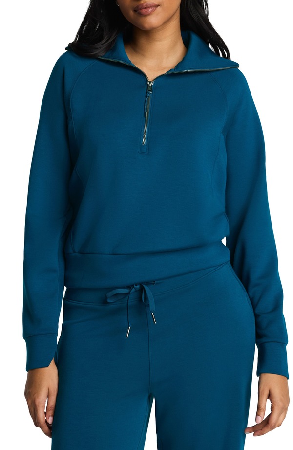 スパンク レディース アウター パーカー・スウェット ハーフジップラスサイズ シャツ SPANX AirEssentials Half Zip Sweatshirt (Plus Regular) DEEP COVE｜ReVida 店