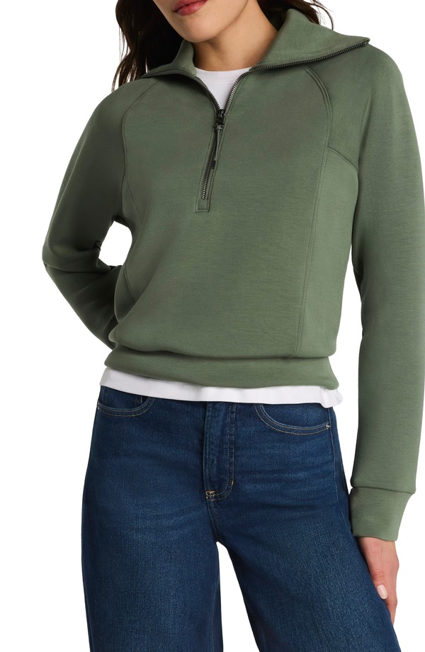 スパンク レディース アウター パーカー・スウェット ハーフジップラスサイズ シャツ SPANX AirEssentials Half Zip Sweatshirt (Plus Regular) EUCALYPTUS｜ReVida 店