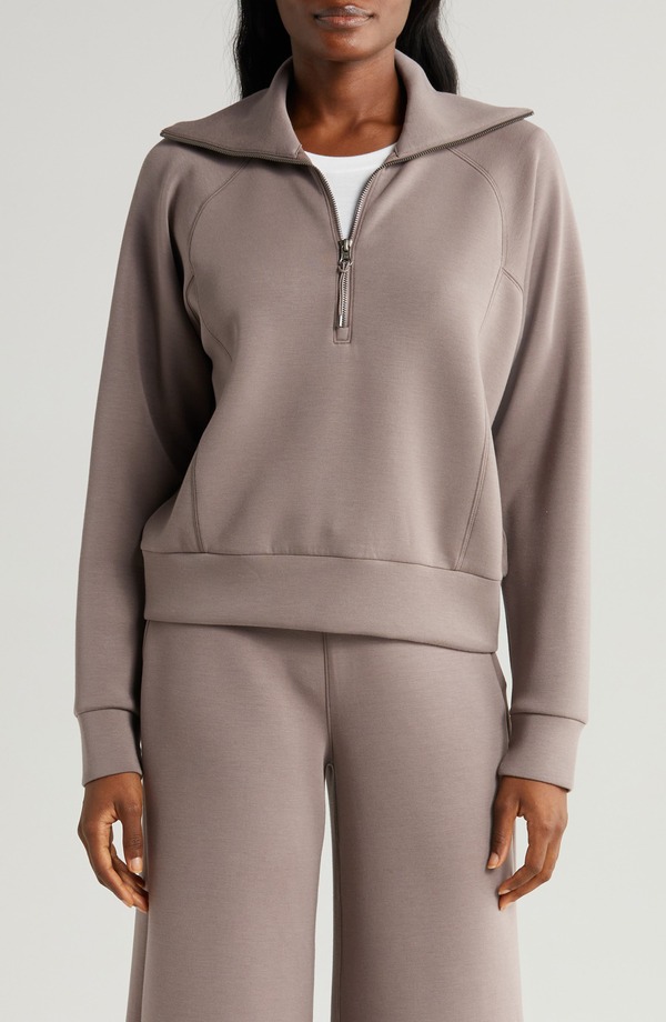 スパンク レディース アウター パーカー・スウェット ハーフジップラスサイズ シャツ SPANX AirEssentials Half Zip Sweatshirt (Plus Regular) SMOKE スモーク｜ReVida 店