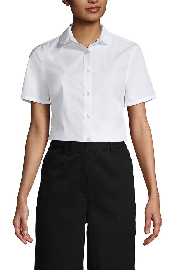 ランズエンド レディース トップス シャツ Lands' End School Uniform Short Sleeve Peter Pan Collar Broadcloth Shirt White ホワイト｜ReVida 店