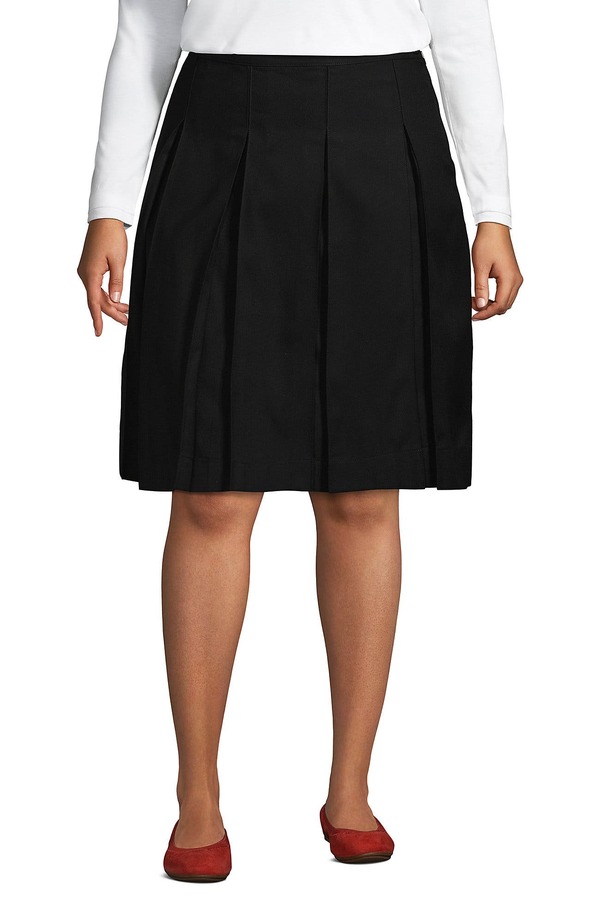 ランズエンド レディース ボトムスカート プラスサイズ Lands' End School Uniform Solid Box Pleat Skirtop of Knee (Plus) Black ブラック｜ReVida 店