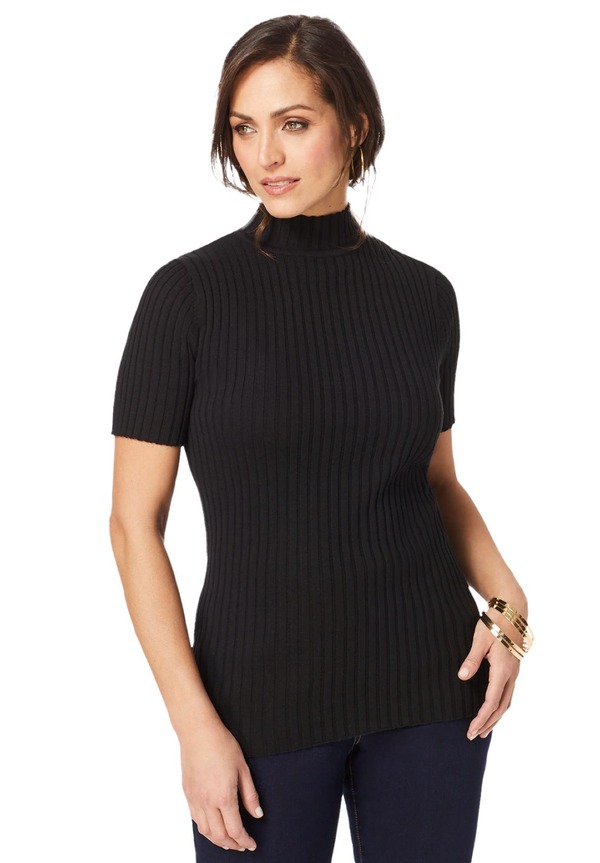 ジェシカロンドン レディース アウター パーカー・スウェット モックネック プラスサイズ セーター Jessica London Rib Mockneck Sweater (Plus Regular) BLACK ブラック|ReVida 店