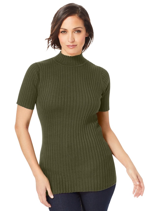 ジェシカロンドン レディース アウター パーカー・スウェット モックネック プラスサイズ セーター Jessica London Rib Mockneck Sweater (Plus Regular) DARK OLIVE GREEN グリーン|ReVida 店