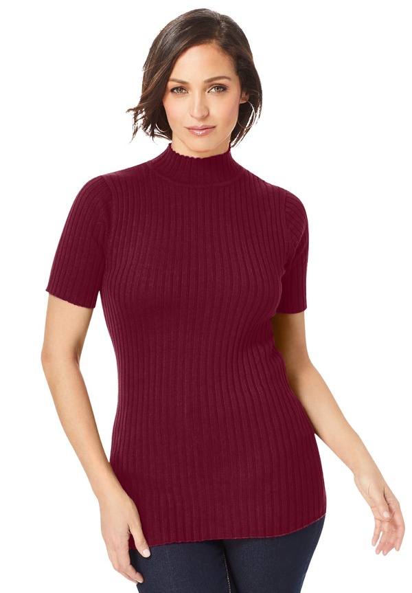 ジェシカロンドン レディース アウター パーカー・スウェット モックネック プラスサイズ セーター Jessica London Rib Mockneck Sweater (Plus Regular) MERLOT|ReVida 店