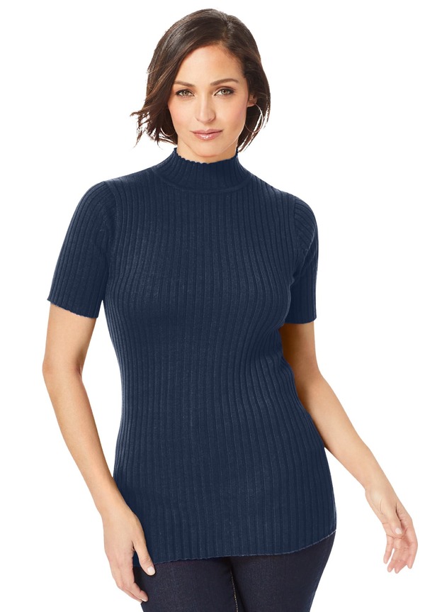 ジェシカロンドン レディース アウター パーカー・スウェット モックネック プラスサイズ セーター Jessica London Rib Mockneck Sweater (Plus Regular) NAVY ネイビー|ReVida 店
