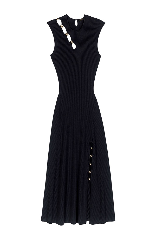 マージュ レディース トップス ワンピース リブニット マキシ maje Cutaway rib knit maxi dress Black ブラック|ReVida 店