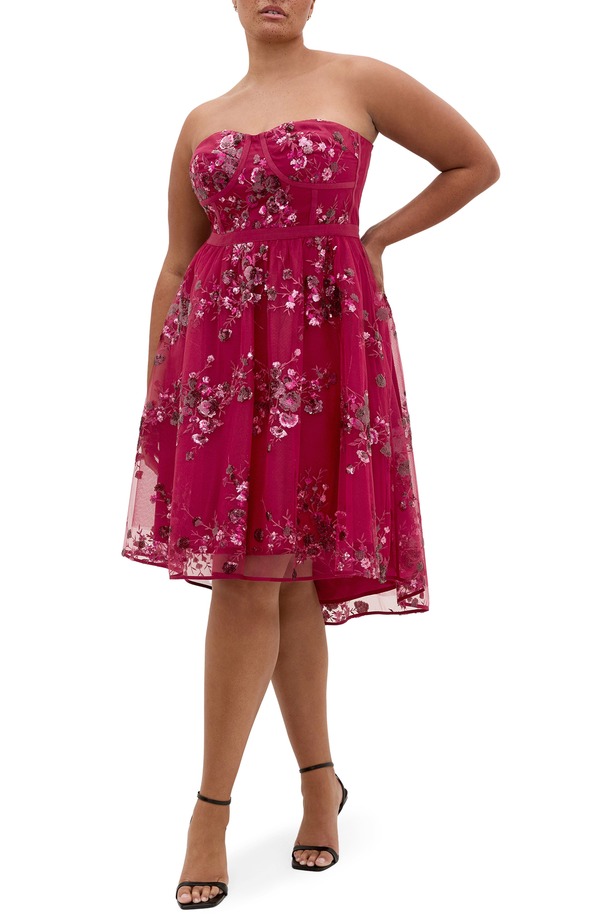 シティーシック レディース トップス ワンピース プラスサイズ レース City Chic Ambrosia Lace Fit & Flare Dress (Plus) RASPBERRY｜ReVida 店