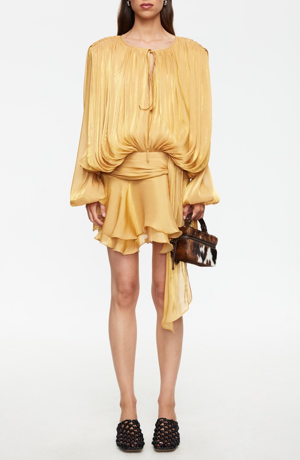 ライオネス レディース トップス ワンピース プリーツ ミニ LIONESS Elements Pleated Long Sleeve Minidress APRICOT アプリコット｜ReVida 店