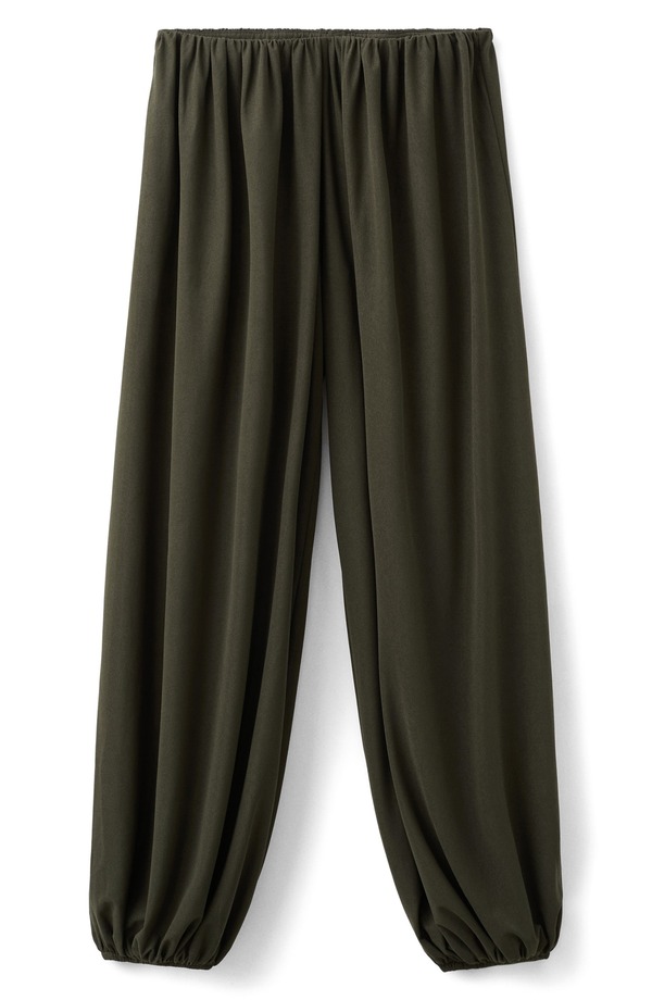 マンゴ レディース ボトムス カジュアルパンツ プリーツ MANGO Pleated Balloon Pants KHAKI GREEN グリーン|ReVida 店