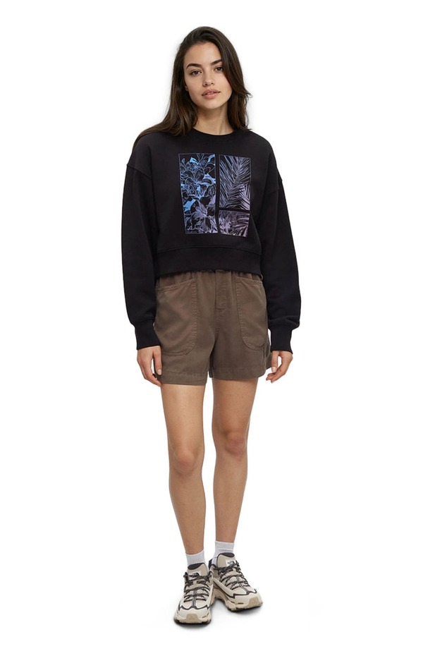テンツリー レディース アウター パーカー・スウェット tentree Framed Haitian Blooms Oversized Crop Crew Meteorite Black/Pink Sand ブラック｜ReVida 店