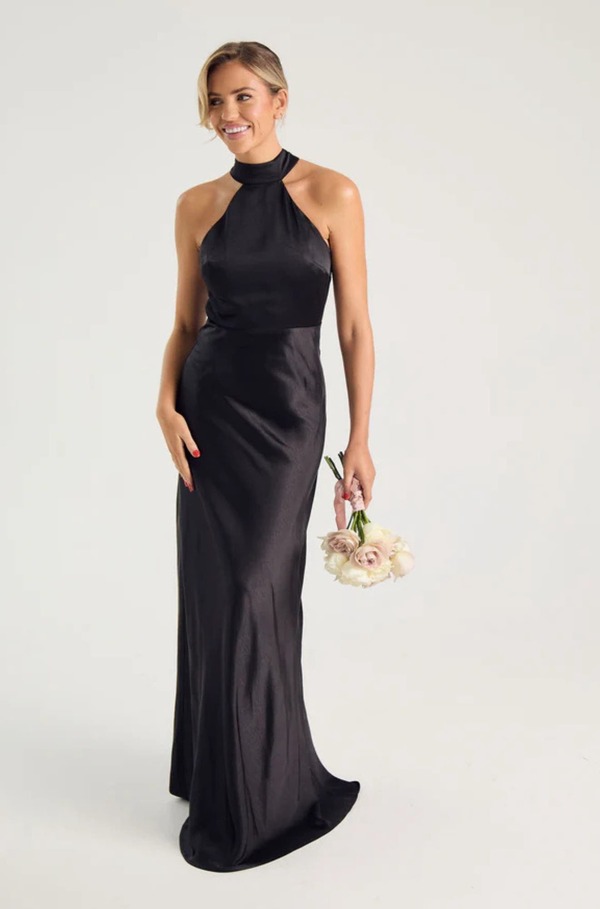 シックスストーリーズ レディース トップス ワンピース サテン ホルター Six Stories Halter Neck Satin Bridesmaidress Black ブラック｜ReVida 店