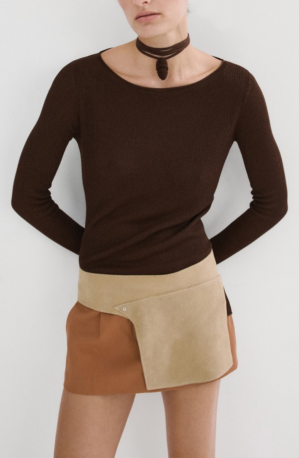 マンゴ レディース アウター パーカー・スウェット アシンメトリー プラスサイズ セーター MANGO Asymmetric Rib Sweater (Plus Regular) CHOCOLATE チョコレート|ReVida 店