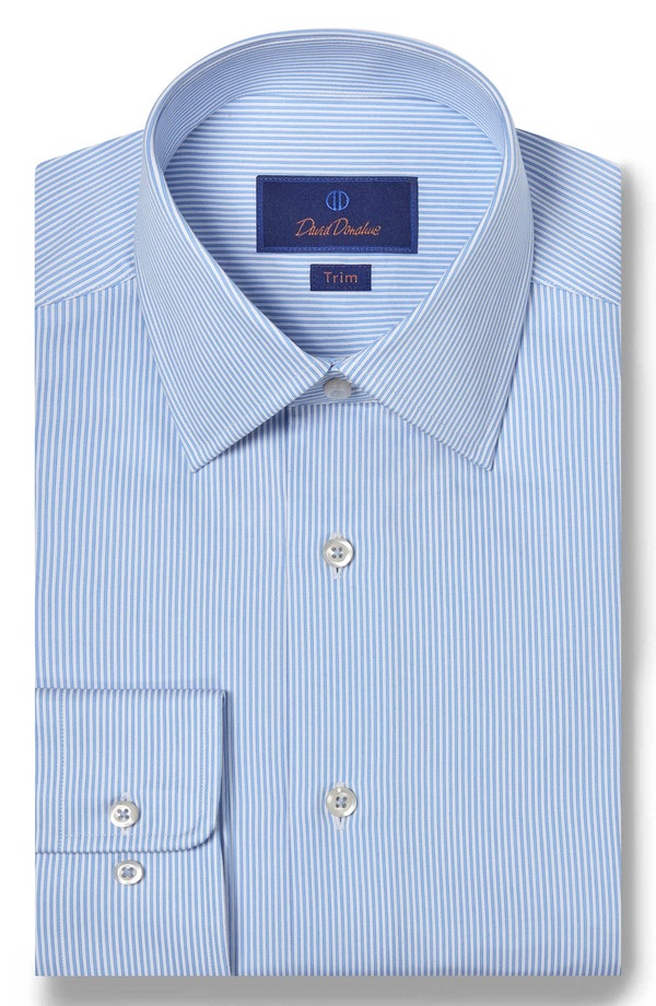 デイビッドドナヒュー メンズ トップス シャツ コットン Davidonahue Trim Fit Stripe Cotton Twill Dresshirt White/ Blue ホワイト