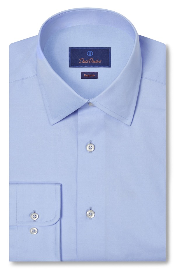 デイビッドドナヒュー メンズ トップス シャツ レギュラーフィット Davidonahue Regular Fit Super Fine Twill Dresshirt Sky|ReVida 店