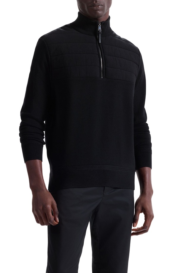 ブガッチ メンズ アウター パーカー・スウェット ハーフジップ ポロシャツ ウール セーター Bugatchi Merino Wool Quarter Zipolo Sweater Black ブラック