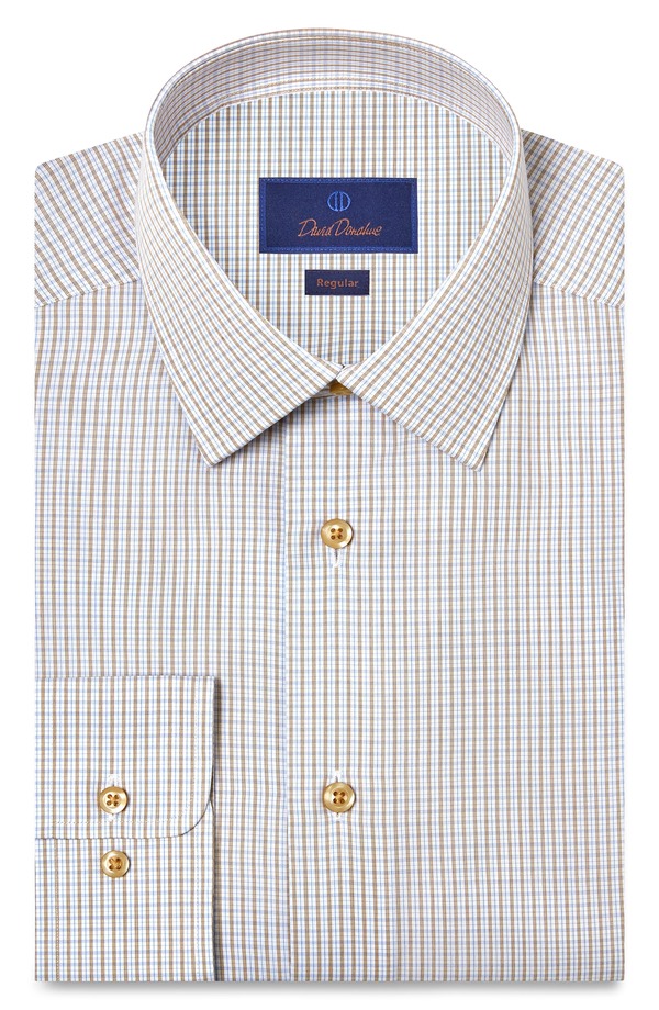 デイビッドドナヒュー メンズ トップス シャツ レギュラーフィット コットン Davidonahue Regular Fit Check Cotton Poplin Dresshirt White/ Chocolate ホワイト