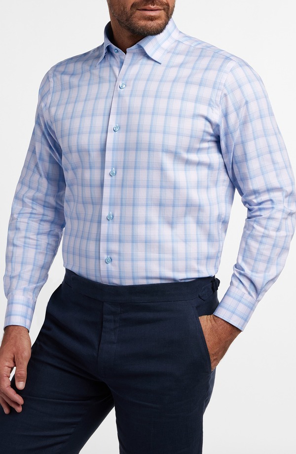デイビッドドナヒュー メンズ トップス シャツ Davidonahue Twill Check Sport Shirt Blue/ Pink ブルー