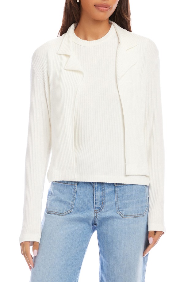 カレンケーン レディース アウター ジャケット・ブルゾン プチ Karen Kane Notch Lapel Rib Jacket (Petite Regular) WHITE ホワイト｜ReVida 店