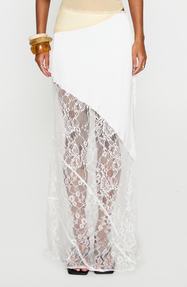 プリンセスポリー レディース ボトムスカート レース マキシ Princess Polly Castelli Lace Maxi Skirt WHITE ホワイト｜ReVida 店