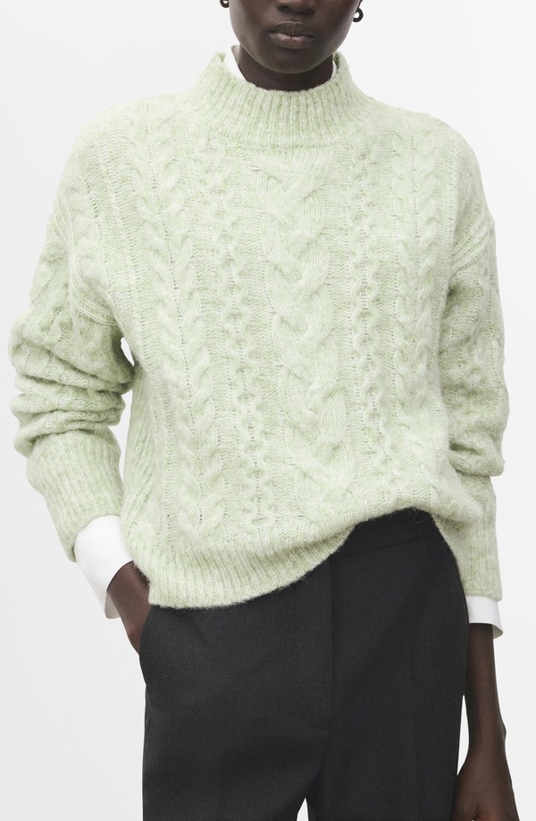マンゴ レディース アウター パーカー・スウェット セーター MANGO Perkins Cable Stitch Sweater AQUA GREEN アクア|ReVida 店