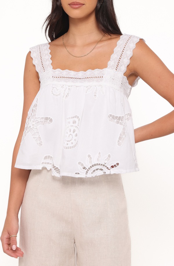 ペタルアンドパップ レディース トップス シャツ ノースリーブ Petal & Pup Aideen Sleeveless Eyeletop WHITE SHELL ホワイト｜ReVida 店