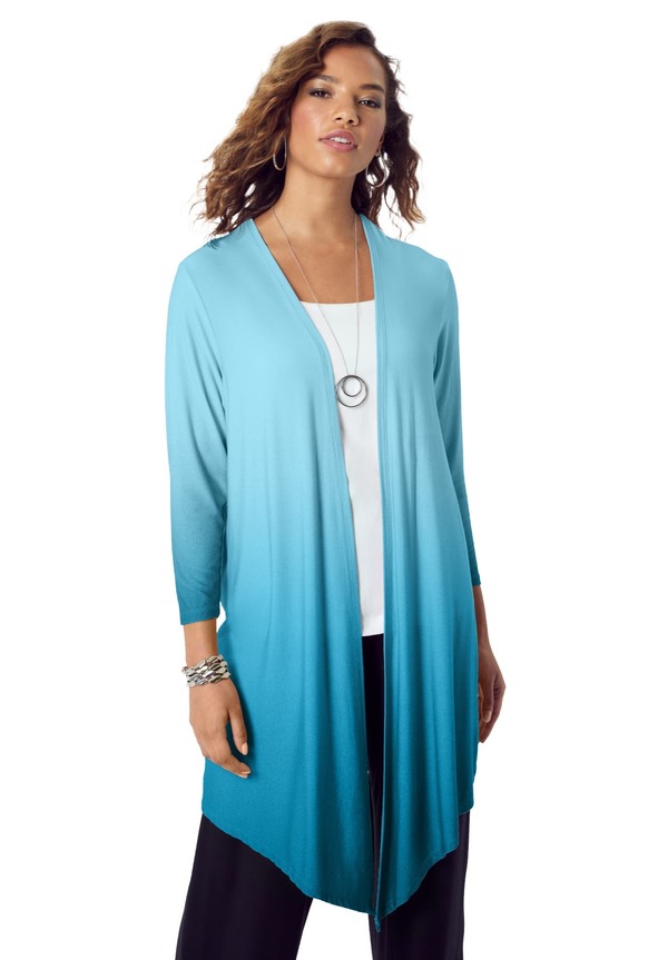 ロアマンズ レディース アウター パーカー・スウェット ドレープラスサイズ カーディガン Roaman's Ultra Drape Cardigan (Plus Regular) DEEP TEAL OMBRE ティール｜ReVida 店