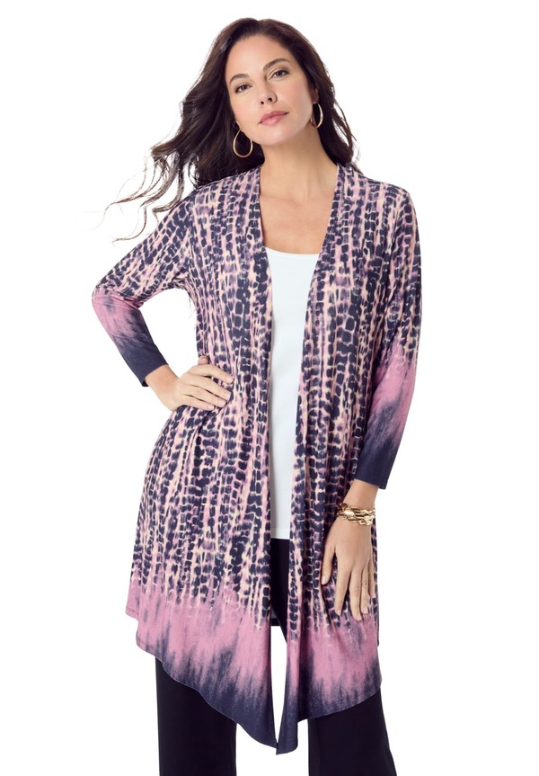 ロアマンズ レディース アウター パーカー・スウェット ドレープラスサイズ カーディガン Roaman's Ultra Drape Cardigan (Plus Regular) MAUVE TIE DYE BORDER｜ReVida 店