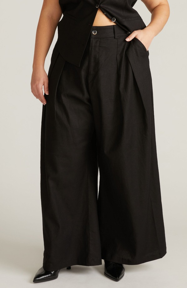 ユニバーサル スタンダード レディース ボトムス レギンス プラスサイズ パンツ リネン Universal Standard Palais Linen Blend Beach Pants (Plus Regular) BLACK ブラック|ReVida 店