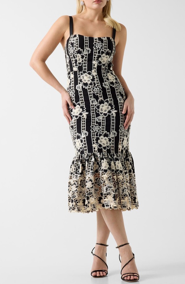 マルシアーノ レディース トップス ワンピース ミディ ノースリーブ 刺繍 Marciano Florencembroide red Sleeveless Midi Dress BLACKNIT ブラック｜ReVida 店