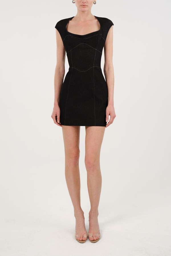 ノクチューン レディース ボトムス デニムパンツ 背中開き ミニ Nocturne Backless Mini Denim Dress with Built-In Cup Detail Black ブラック|ReVida 店