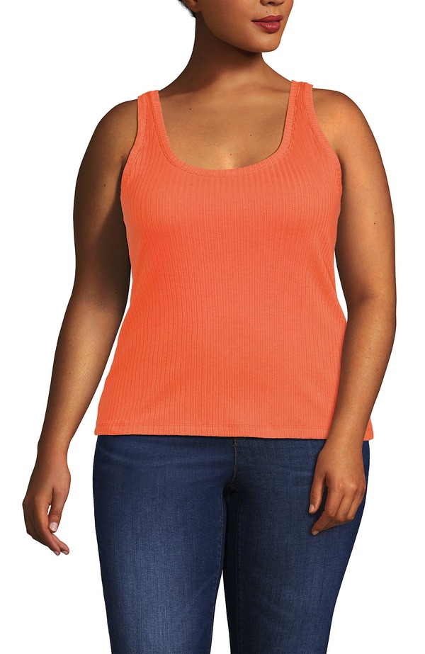 ランズエンド レディース トップス シャツ プラスサイズ Lands' End Pointelle Rib UNeck Tank (Plus) Papaya Orange オレンジ|ReVida 店