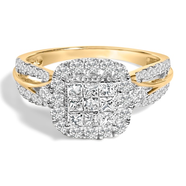 ハウスオブブリリアンス レディース アクセサリー 指輪 Haus of Brilliance 10K Yellow Gold 1.0 Cttw Diamond 3-Band-Look Engagement Ring Yellow イエロー｜ReVida 店