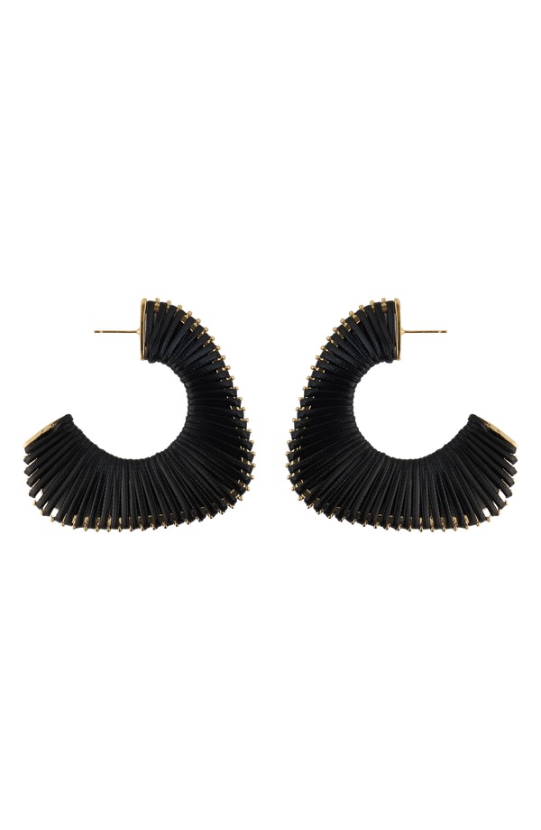 パナセラ レディース アクセサリー ピアス・イヤリング レザー Panacea Leather Cord Wrapped Hoop Earrings BLACK ブラック｜ReVida 店