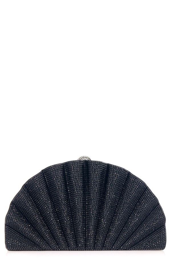 ジュディス・ライバー・クチュール レディース バッグ サテン JUDITH LEIBER COUTURE Origami Fan Crystal Embellished Satin Clutch SILVER JET シルバー｜ReVida 店