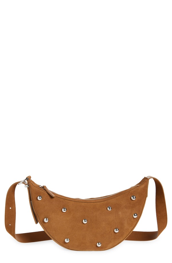 メイドウェル レディース バッグ スエード Madewell Studded Crescent Suede Sling Bag DRIED ACORN|ReVida 店