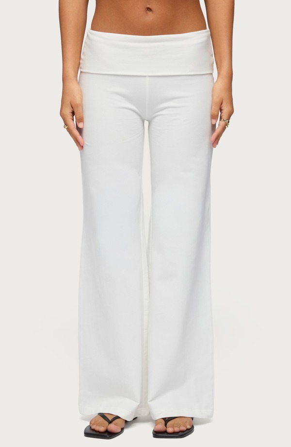 アディクテッド レディース ボトムス カジュアルパンツ ワイドレッグ EDIKTED Wide Leg Foldover Pants WHITE ホワイト|ReVida 店