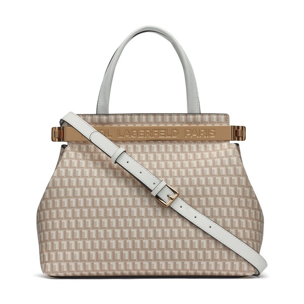 カール ラガーフェルド レディース バッグ KARLAGERFELD PARIS Jacqueline Satchel Vanilla Khaki/Winter White ホワイト｜ReVida 店