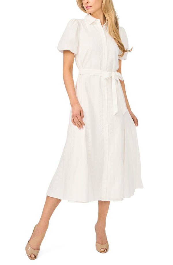 セセ レディース トップス ワンピース シャツ コットン 刺繍 CeCembroide red Puff Sleeve Cotton Button-Up Shirtdress NEW IVORY アイボリー|ReVida 店