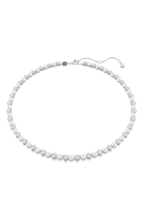 スワロフスキー レディース アクセサリー ネックレス・チョーカー レース Swarovski Matrix Crystal & Faux Pearl Tennis Necklace SILVER シルバー｜ReVida 店