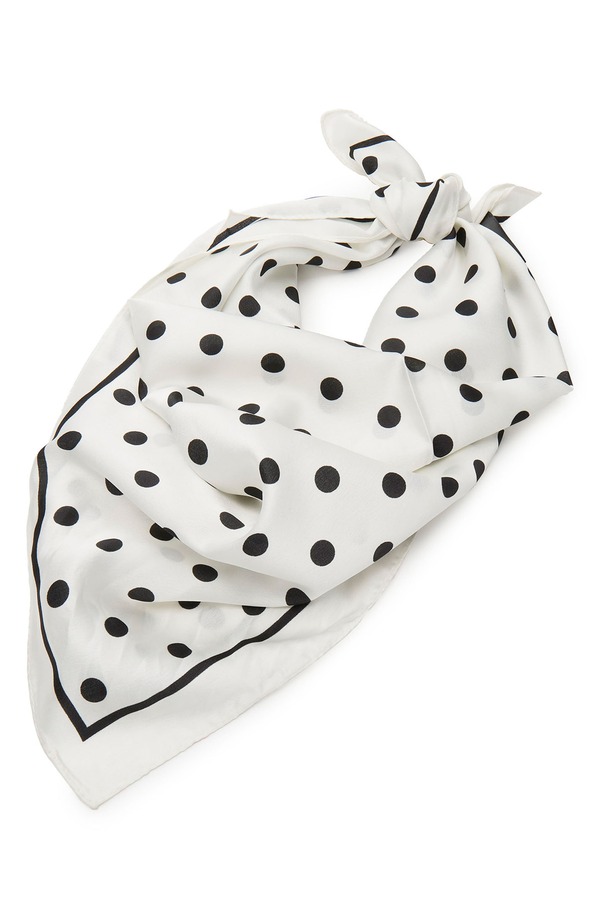 レレ サドイ レディース アクセサリー マフラー・ストール・スカーフ ドット柄 ドット サテン Lele Sadoughi Polka Dot Square Satin Scarf JET/ IVORY アイボリー｜ReVida 店