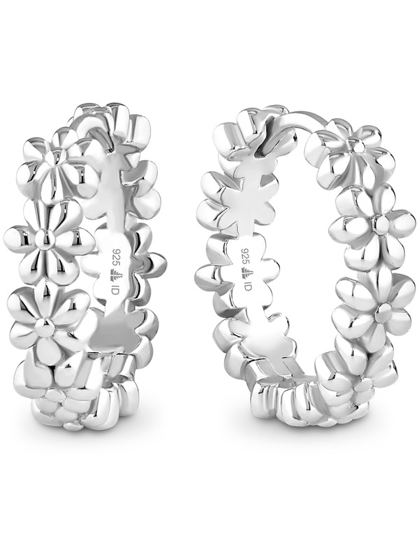 デヴァタ レディース アクセサリー ピアス・イヤリング DEVATA Daisy Flower Hoop Earrings in Rhodium Plated Sterling Silver シルバー|ReVida 店